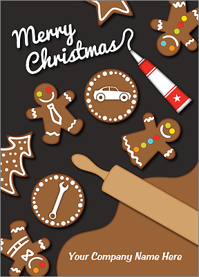Auto Mechanic Gingerbread Holiday Card (Glossy White) 
