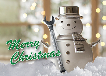 Auto Mechanic Snowman Holiday Card