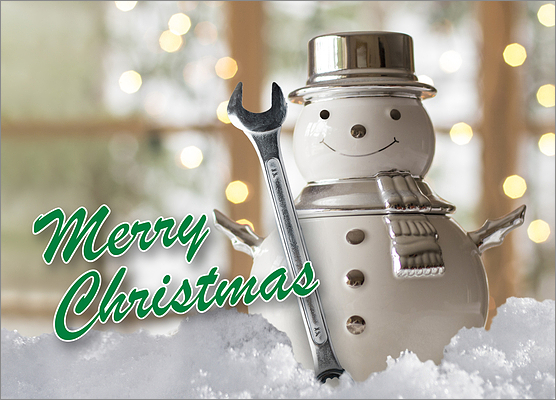 Auto Mechanic Snowman Holiday Card (Glossy White) 