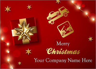 Red Tow Truck Christmas Card (Glossy White) 