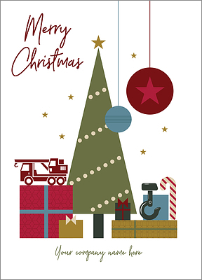 Tow Truck Green Tree Christmas Card (Glossy White) 