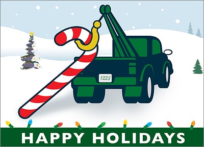 Tow Truck Holiday Card (Glossy White) 