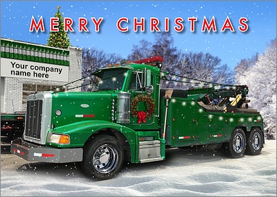 Towing Truck Christmas Card (Glossy White) 
